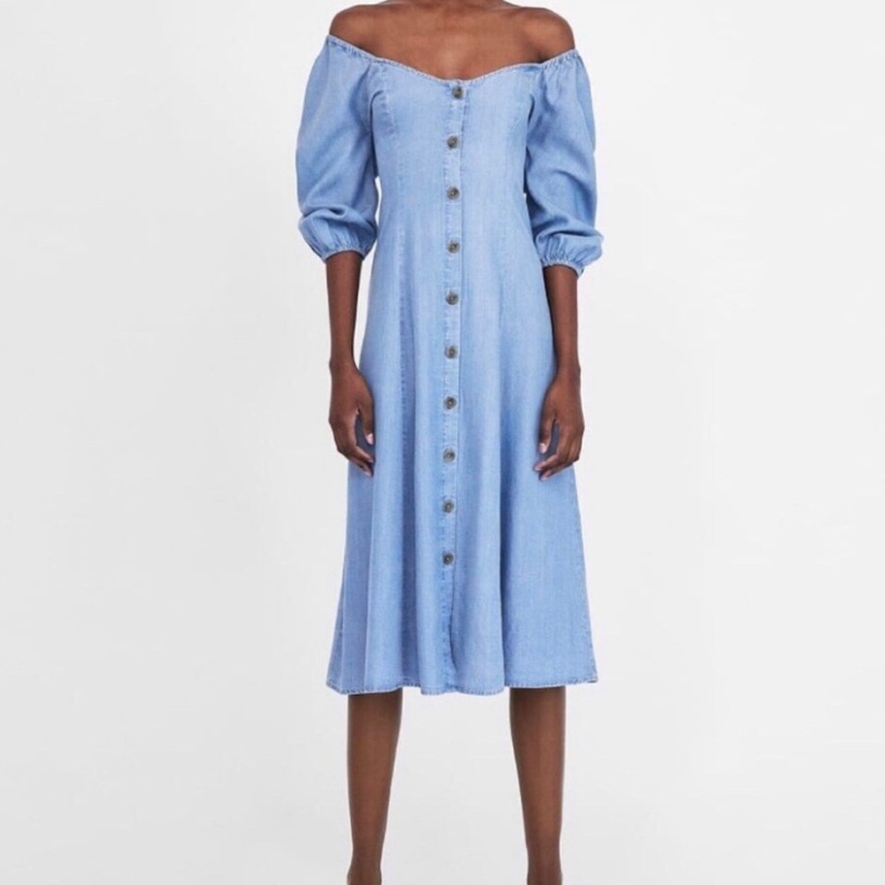 Zara denim mid dress boho style